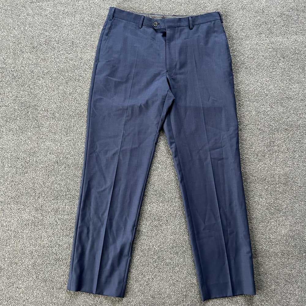 J. Hilburn Dress Pants Mens 35 Navy Wool Flat Front Italian Fabric Trousers
